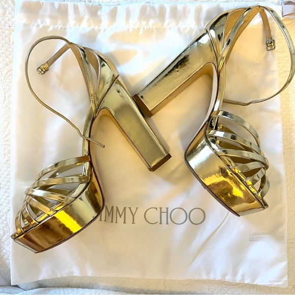 Jimmy Choo Gold Isra Platform Sandals Size 37 7 - Picture 6 of 11